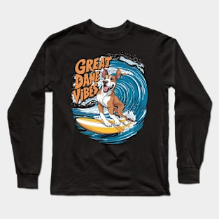 The Wave Rider Great Dane Dog Surfing Long Sleeve T-Shirt